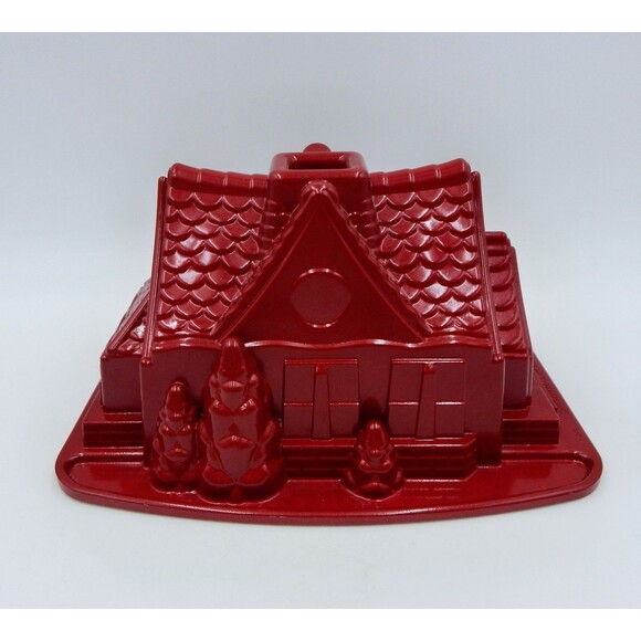 Nordic Ware Holiday Red Cast Aluminum Gingerbread House Bundt Cake Pan - Picture 2 of 9